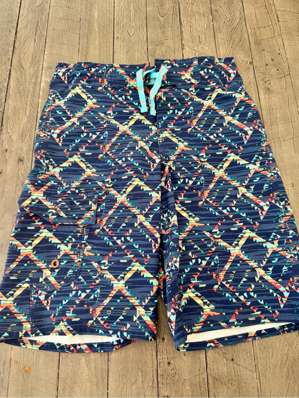 Boys Adjustable Waist L.L. Bean Navy Swim Trunks